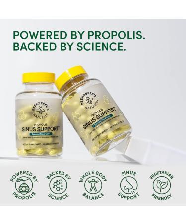 Beekeeper's Naturals Sinus Support for Adults - All Natural Seasonal Relief with Propolis, Quercetin, Bromelain & Nettle Leaf - 60 ct Vegan Capsules - Buy Online on GoSupps.com