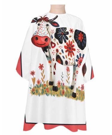 Farmhouse Cow Barber Cape - Salon Hair Cutting Cape for Women Men Kids Adults Farm Autumn Floral Leaves Watercolor Haircut Cape with Adjustable Elastic Neckline Hairdressing Stylist Cape Accessories 1 piece 55x63 Inch Indianred