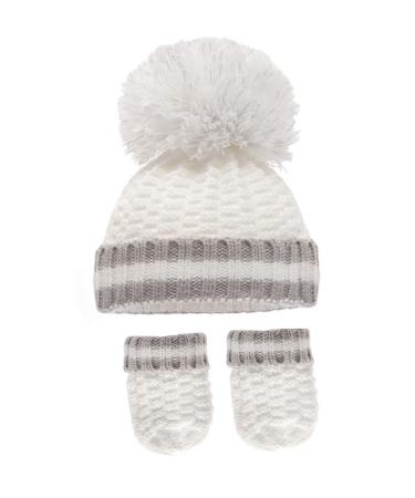 Royal Icon Baby Knitted Pom Pom Hat with Mittens Baby Boys Girls Winter Hat Mittens Set Cable Knit Single Pom Pom Bubble Hat Colours Available NB-12 Months RI6512 0-12 Months White Grey - Ri648