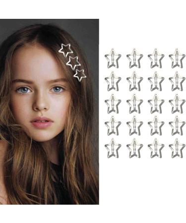 Star Hair Clips 20 Pcs Hollow Star Hair Clips Non-slip Metal Snap Barrettes Silver Star Snap Hair Clips Wedding Hair Accessories Cute Hair Accessories for Women Girls for Daily Use Parties