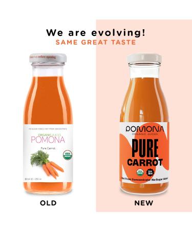 Pomona Organic Carrot Juice (Pack of 12) - Cold Pressed USDA Organic, 100% Carrots, No Added Sugar - Vegan, Kosher, Non GMO - 8.4 oz Glass Bottles - Buy Online on GoSupps.com