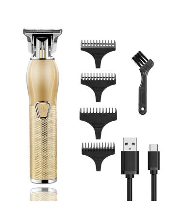 VZOM Professional Hair Trimmer Zero Gapped T-Blade Hair Clippers Cordless Rechargeable Mens Beard Trimmer for Haircut Beard Shaving Personal & Barbershop (4 Combs & 1 Brush Gold)