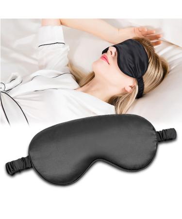 Sleep Mask Silk Sleeping Eye Mask for Women Men Adjustable Light Comfy Eye Sleep Shade Cover Blindfold for Travel Yoga Nap (Black)