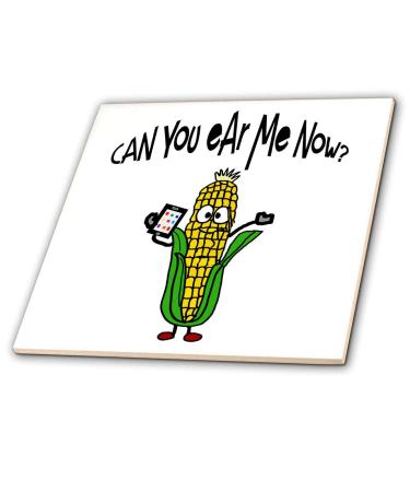 8 Inch Ceramic Tile - Funny Ear of Corn talking on cell Phone can you ear me now Pun Funny