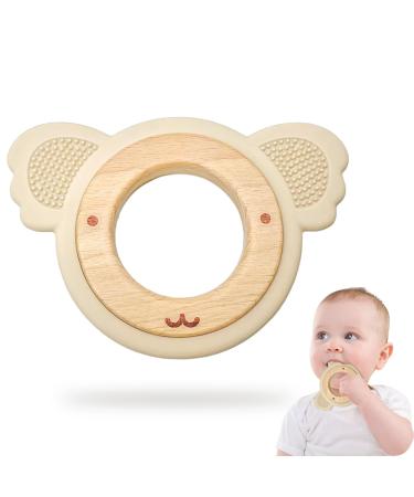 Natural wood and bear silicone bite ring accommodation and gripping toy baby toy bite ring as a birth gift- wooden toy sustainable bisphenol A (BPA) free no harmful substances