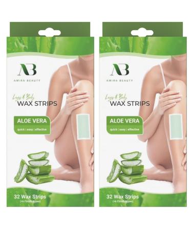 Amira Beauty Body Waxing Strips Infused with Aloe Vera Pre Applied Ready to Use Hair Removal Strip for Legs Arm Underarm Kit 64 Count