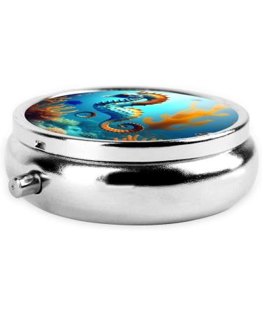 Seabed Coral Seahorse Round Pill Box - 3 Compartment Portable Organizer for Travel & Purse - Buy Online on GoSupps.com