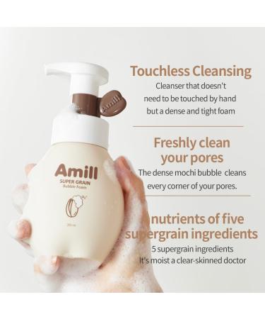 Amill Super Grain Bubble Foam (200ml/6.76fl.oz) - Curelty Free Gentle Micro bubble Facial Cleanser with Multi Grain Extracts for Hydrated Soft Skin - Buy Online on GoSupps.com