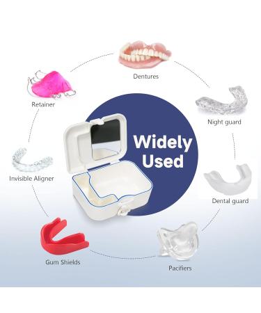 Denture Bath Case with Mirror & Cleaning Brush - Travel-Friendly Denture Cleaner for Retainers, Mouthguards, False Teeth - Household & Office Use - Buy Online on GoSupps.com