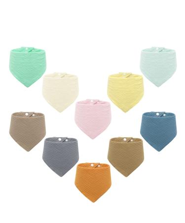 10 Pack Muslin Baby Castle absorbent baby bandana drool bib solid colors set for teething and drooling stylish unisex bibs soft teeth bibs for toddlers easy to wash colored 01 set