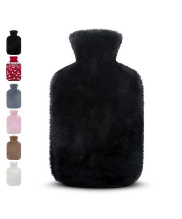 Hot water bottles bed bottle for babies with soft cover 2L Christmas gift (black)