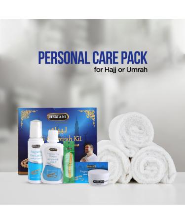HEMANI Hajj & Umrah Kit - 5-in-1 Fragrance Free Soap Shampoo Lotion Petroleum Jelly & Miswak Stick for International Shipping - Buy Online on GoSupps.com