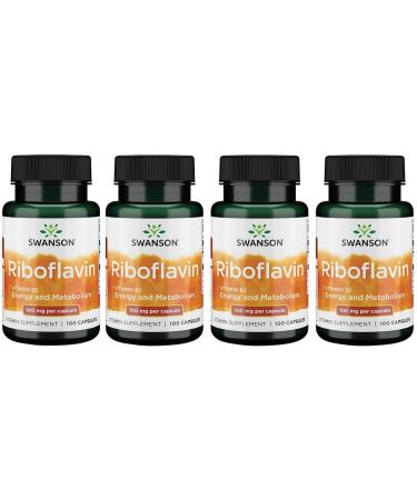 Swanson Vitamin B2 Supplement (Riboflavin) - Vitamin Supplement to Support Vision Health, Aid Thyroid Function, and Promote Energy Metabolism Support - (100 Capsules, 100mg Each) (4 Pack)
