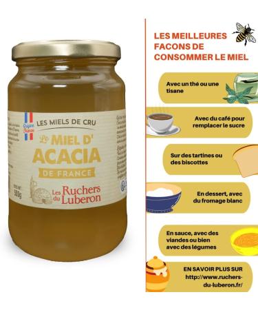 Les Ruchers du Luberon - Acacia Honey 500g - Natural French Raw Honey - Pure - Unfiltered - Unpasteurized - No Additives - Buy Online on GoSupps.com