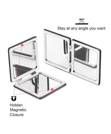 OMIRO Compact Mirror - Classical PU Leather, 1X/3X Magnification, Portable for Purses and Travel (Black) - Buy Online on GoSupps.com