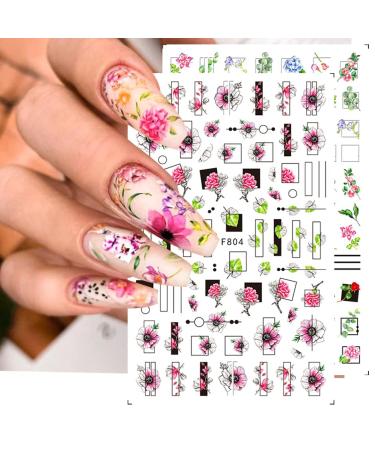 10 Sheets Spring Flower Nail Art Stickers - Self-Adhesive Black & White Floral Designs for Manicure - Perfect Nail Decoration for Women & Girls - Buy Online on GoSupps.com