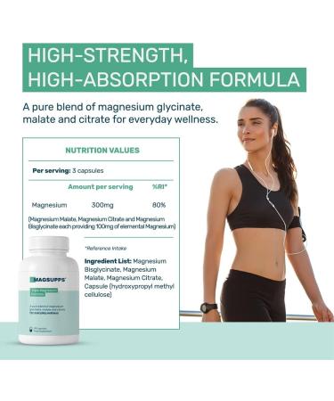 MAGSUPPS Triple Magnesium Complex - 300mg Pure Magnesium for Muscles, Sleep, Calm & Energy - 120 Capsules - UK Made - Buy Online on GoSupps.com