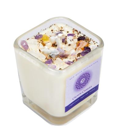 Crown Chakra Candle by New Moon Beginnings - Chakra Candles - Dried Flower Herb & Crystal Candles - Aromatherapy Candles - Soy Candle - 7.5oz Glass Jar 7.5 Ounce Glass Jar