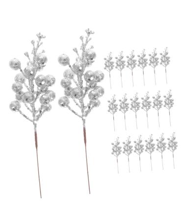 Artibetter 20pcs the fruit wreath artificial decorate Christmas Tree Decor berries christmas tree branch crafts Christmas Tree Decorations flower arrangement artificial xmas berry stem Silver 19X5X5CM