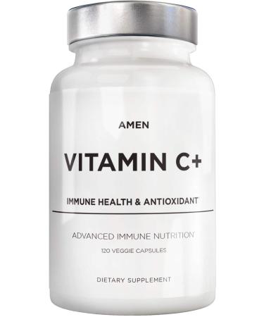 Amen Vitamin C+ Supplement with Zinc Bioflavonoids Quercetin Rose Hips Elderberry Vegan Non-GMO 2 Months Supply - 120 Capsules 120 Count (Pack of 1)