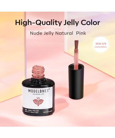 Modelones Jelly Gel Nail Polish 15ML Sheer Light Pink Translucent Sheer Nude Colors Neutral Skin Tone Gel Polish Soak off U V LED Cured at Home Salon DIY French Manicure Nails Art Jelly Nude Pink - Buy Online on GoSupps.com