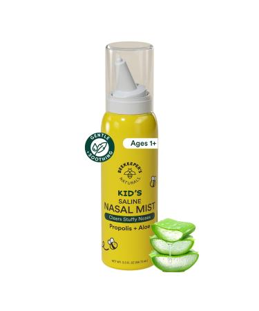 Kids' Saline Nasal Mist by Beekeeper's Naturals Clears Stuff Noses Nasal Spray for Kids 1+ w/ Saline Aloe & Propolis 3 fl oz Kid's Nasal Mist 3 Fl Oz