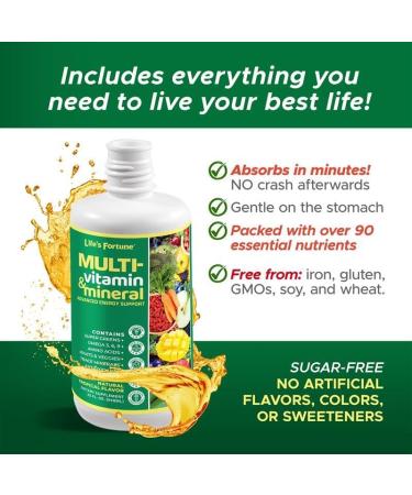 Life's Fortune Liquid Multivitamin for Adults Men & Women Teens High Absorption Daily Vitamins Trace Minerals Amino Acids with Biotin L-Arginine Potassium Tropical Flavor Sugar Free 32 oz 32 Fl Oz (Pack of 1) - Buy Online on GoSupps.com