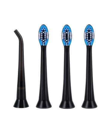 Toothbrush Head Replacement and Jet Tips for LEDOSAKO Electric Ultrasonic Flossing Toothbrush, Including 3 Brushheads, 1 Water Flosser Nozzle (Black)