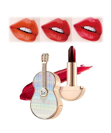 LaoSShu Rainbow Guitar Lipstick 3 Colors in 1 Guitar Shape Lipstick Changing Guitar Shape Matte Velvet Lipstick Long Lasting Moisturizing Gift for Women Girls