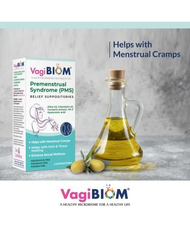 VagiBiom Menstrual Relief Suppositories (5 Count) | Calendula Oil, Cocoa Butter, Turmeric | Supports Cramp Relief, Mood Balance, Tissue Healing | USA Made, Vegan - Buy Online on GoSupps.com
