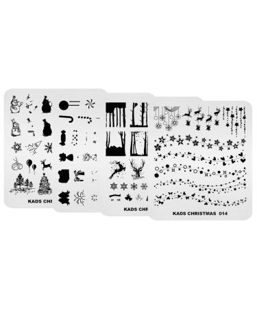 4 Pieces Stamp Stencils Set for Nail Art Christmas Various Pattern Templates Manicure Design Printing Tool T1