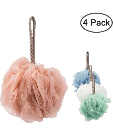 4 Pack Extra Large Bath Loofah Sponge Set - Mesh Pouf Scrubber for Shower, Pink White Blue Green - Buy Online on GoSupps.com
