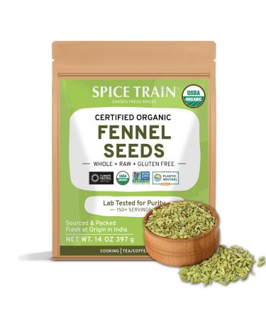 SPICE TRAIN, Fennel Seeds Organic (397g/14oz) 100% USDA Organic Raw Fennel Seed from Rajasthan, India | Anti-inflammatory | Fennel Seeds for Cooking, Smoothies & Lattes | Resealable Zip Lock Pouch - Buy Online on GoSupps.com
