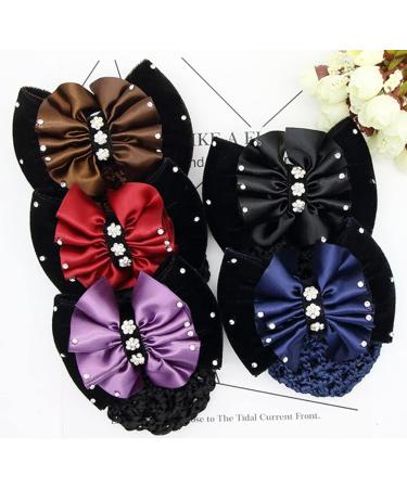 FSSTUD 3-Piece Bow Hair Net & Bun Cover - Rhinestone Hair Clips for Women & Girls | Stylish Hair Accessories - Buy Online on GoSupps.com