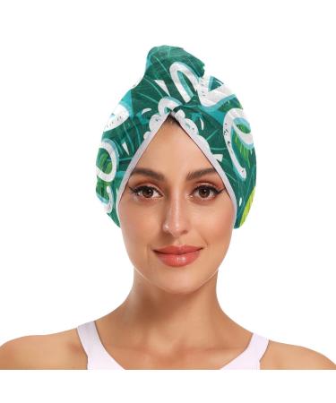 Love Summer Plant Hair Towel 2 Pack Super Absorbent Hair Drying Towel Quick Dry Hair Turbans Head Towel with Button Twisty Wrap for Women Girls