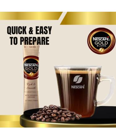 Nescafe Gold Blend Decaf Coffee Sachets Individually Wrapped 30 x 1.8g Bundle with Refillable Silver Window Lid Tin and Latte Spoon Set - For Home Desk or Travel - Buy Online on GoSupps.com