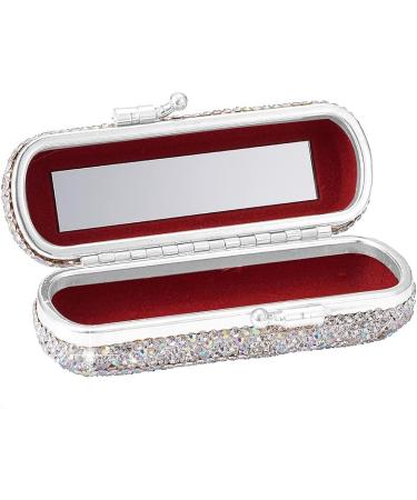 XhuangTech Bling Lipstick Holder Case with Mirror - Rhinestone Crystal Makeup Organizer for Ladies (Silver) | Portable Lipstick Case - Buy Online on GoSupps.com