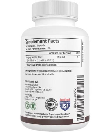 Stinging Nettle Root 10:1 Extract 750mg - Promotes Prostate & Urinary Tract Health - 100 Vegetarian Capsules - Buy Online on GoSupps.com