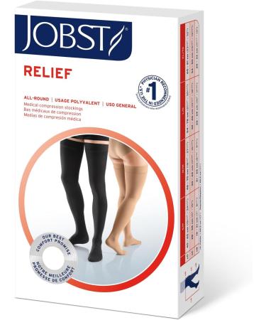 Jobst Relief Open Toe Thigh High Compression Stockings - 20-30 mmHg Beige Small | International Shipping Available - Buy Online on GoSupps.com