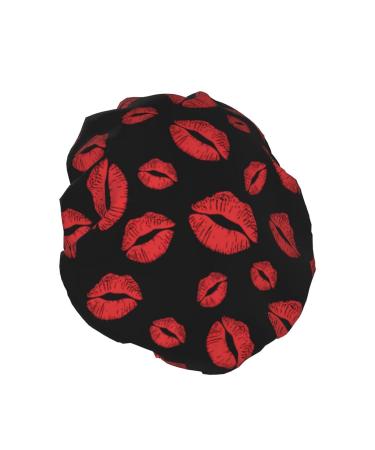 Red Lip Kiss Luxury Shower Cap - Waterproof & Reusable with Adjustable Elasticized Hem for Long Hair - Color 4 - Buy Online on GoSupps.com