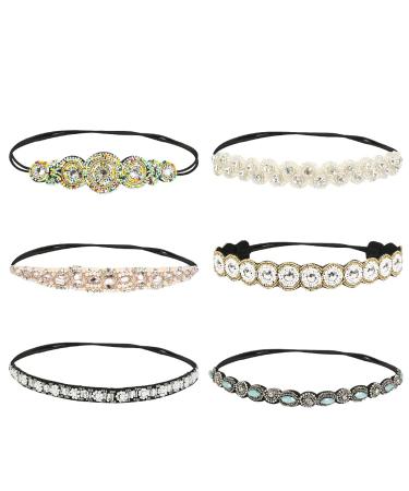 Hairdresses 6 pieces of elastic hair band hair access hair jewelry crystal rhinestone pearl head chain vintage head accessories for women women fashion rice pearls hair band gift women (6 types)