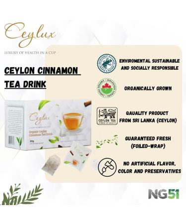 Ceylux Premium Organic Ceylon Cinnamon Tea Drink | 100% Organic | 25 Tea Bags | Rainforest Alliance Certified | Ceylon Tea - Buy Online on GoSupps.com