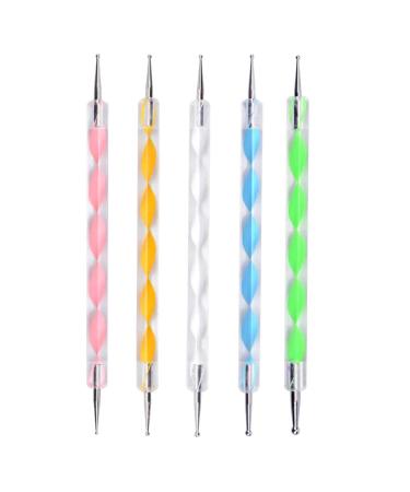 Zerotwo 5pcs nailing pencil nail art dotting tools spots whirl dotting pen puncture marbleizing tool nail nail nail type tool set for points and for marble (a)