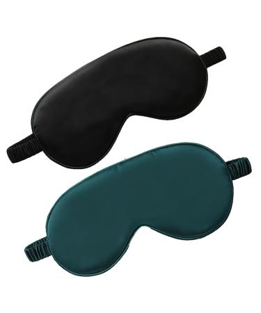 Simon LLC - Smooth and Comfortable Satin Silk Sleep Mask Set of 2 in Black and Green Perfect for Both Men and Women