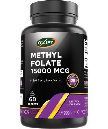 Oxify Methyl Folate 15000 mcg | 60 Tablets | Gluten-Free Non-GMO | Supplement Made in USA
