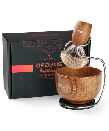 Anbbas Shaving Set, Pure Badger Hair Shaving Brush Wood Handle and Large Soap Bowl with Stainless Steel Shaving Stand 3IN1 Kit for Men Brown-upgraded