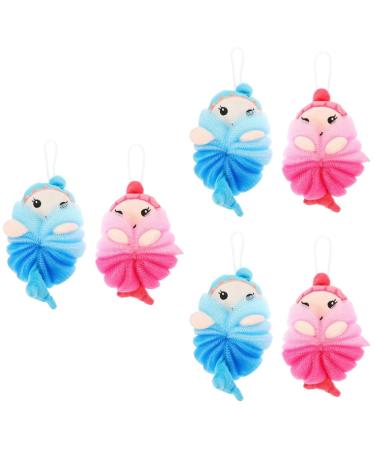 FRCOLOR 6 Pcs Bath Ball Cute Sponges Loofah Animal Bath Loofahs Shower Pouf Princess Bath Loofahs Mesh Brush Luffa Sponges Mermaid Bath Loofahs Cute Bath Sponges Baby Body Foam Ball or