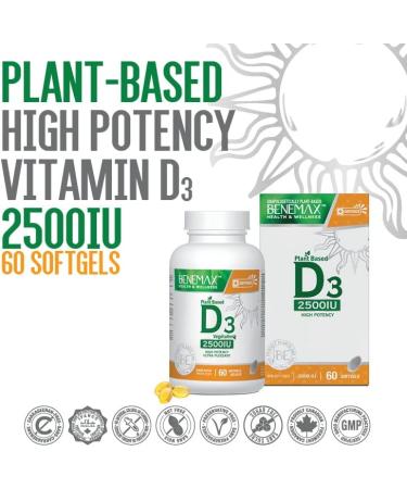 Benemax Vitamin D3 2500 IU For Healthy Bones Teeth and Helps Prevent Vitamin D Deficiency Plant Based & Vegan 60 Day Supply - Buy Online on GoSupps.com