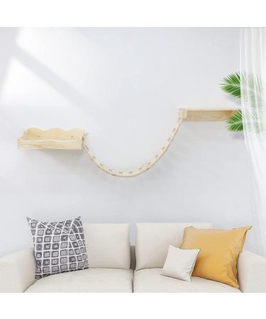 Yiotl Wall-Mounted Cat Shelf Set - Modern Solid Wood Furniture with Hammock, Climbing Bridge, and Cat Mat - Buy Online on GoSupps.com