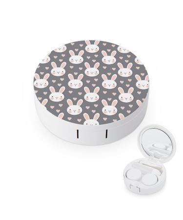 Bunny Face and Hearts Contact Lens Case Travel Portable Travel Contact Lens Box with Mirror